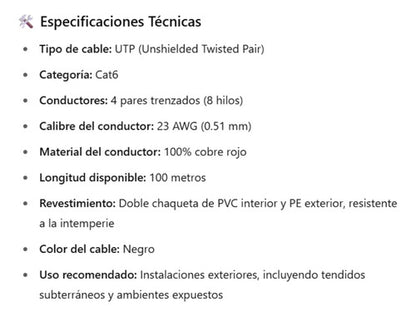 Cable Utp 100% Cobre Exterior Cat6 100mt Ulink 4x2x0.51mm