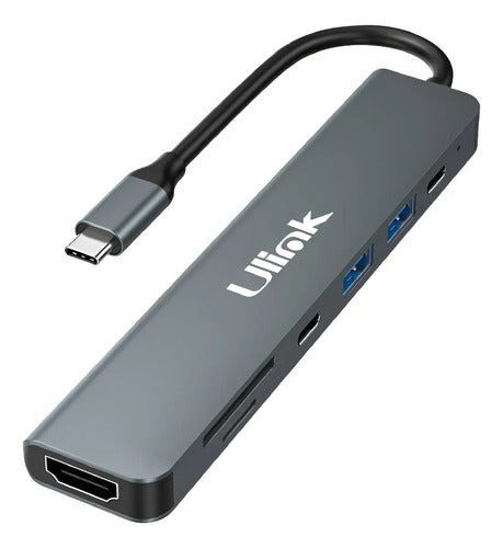 Hub Usb Tipo C 7 En 1 Ulink Con 4k Y Lector Sd En Gris Oscuro