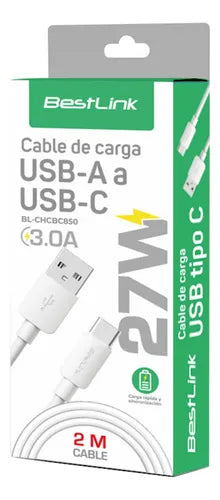 Cable Bestlink Carga Rápida Datos Usb-a A Usb-c 2 Metros 3a Blanco