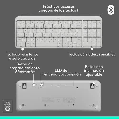Teclado Inalámbrico Ligero Compacto Bluetooth Logitech K250 Blanco Español España