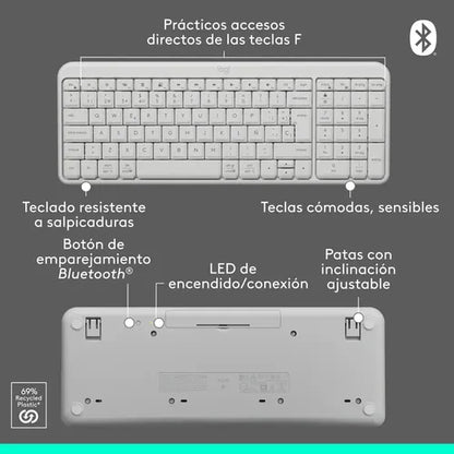 Teclado Inalámbrico Ligero Compacto Bluetooth Logitech K250 Blanco Español España