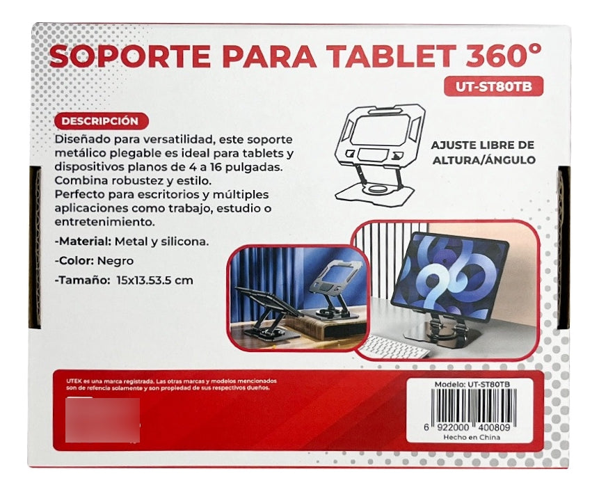Soporte Tablet Metálico 360° Ajustable Compacto 4 A 16
