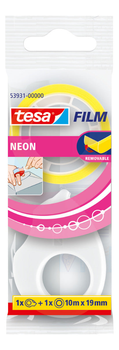 Dispensador Cinta Adhesiva Neón 19mm X 10mts Tesa