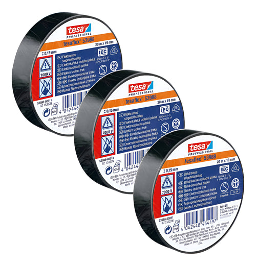 Pack 3 Unidades Cinta Aisladora Profesional 20m X 19mm Tesa