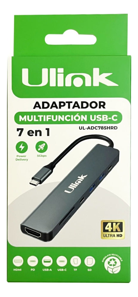 Adaptador Hub Tipo C Multipuerto 7 En 1 Hdtv Sd Tipo C Usb