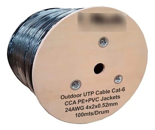 Cable De Red Utp Cat-6 Ulink 100m Exterior 24awg Cca Pvc Pe Negro