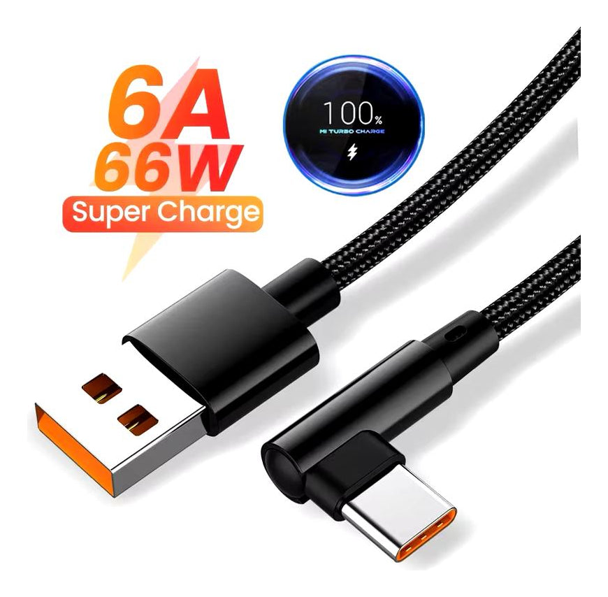 Cable Usb C Tipo C 90 Grados Carga Rápida 120 W Forma L 3mt