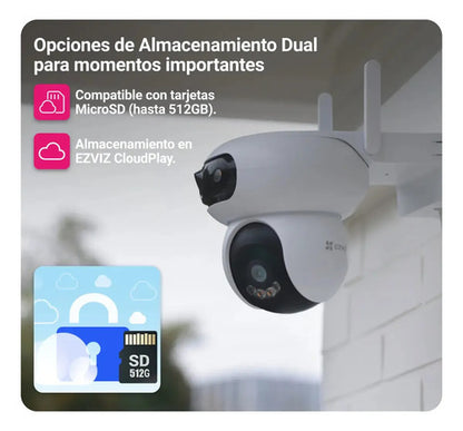 Ezviz H90 Dual 2k+ Cámara De Seguridad Wifi 4mp+4mp Pt 360° Color Blanco
