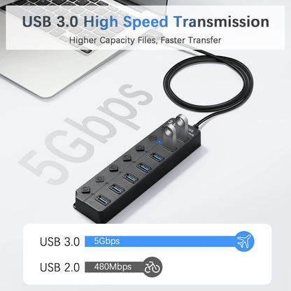 Hub 7 En 1 Usb 3.0 Con 1 Usb 3.0 Y 6 Usb 2.0 Luz Led