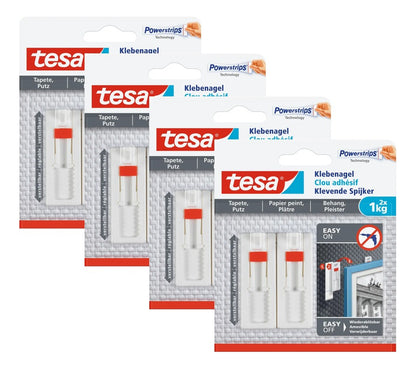 Pack 4 Blíster Clavo Adhesivo Ajustable Pared Yeso 1kg Tesa