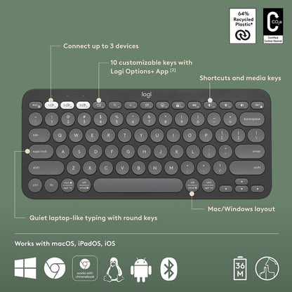 Teclado Bluetooth Compacto Pebble Keys 2 K380s Grafito