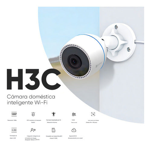 Cámara Seguridad Exterior Wifi H3c 2mp Visión Nocturna Ezviz Blanco