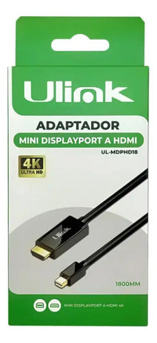 Cable Adaptador Mini Displayport A Hdmi 4k 1.8mt Premiun Negro