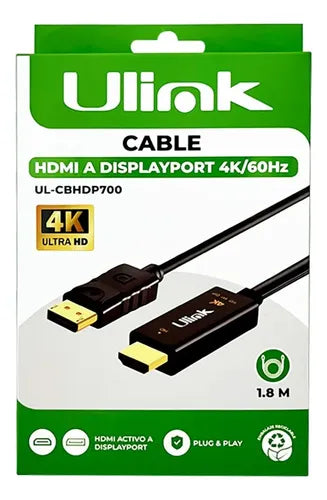 Cable Hdmi A Displayport 4k 60hz 1.8m Ul-cbhdp700 Negro