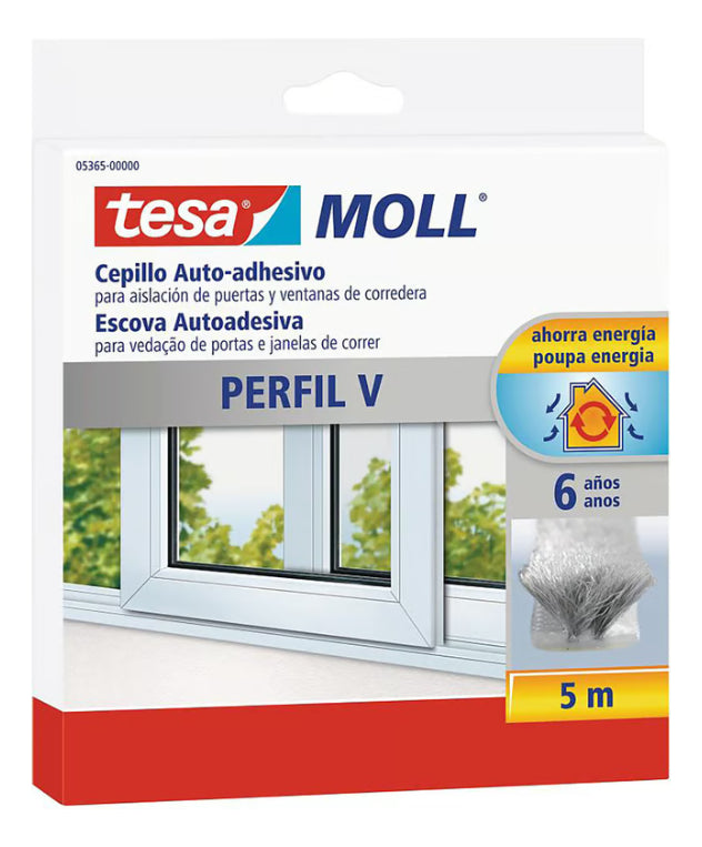 Cepillo Corredera Ventana Aislante Autoadhesivo 5 Mtrs Tesa