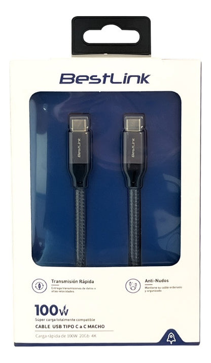 Cable Usb Tipo C Carga Rápida 100w 20gb 4k Anti Nudos 120cm