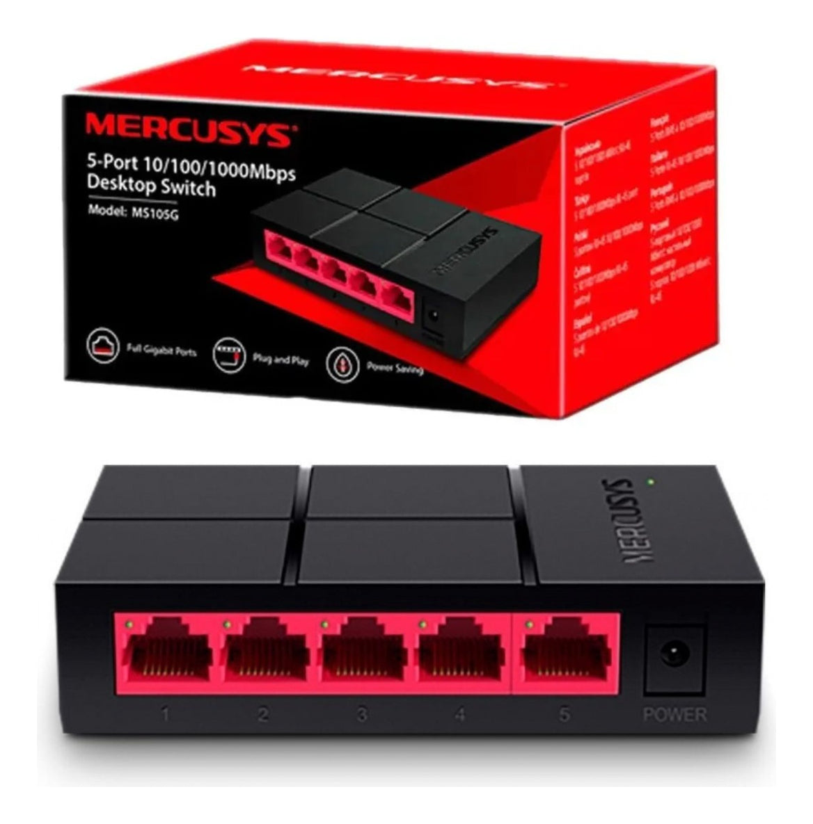 Switch 5 Puertos Gigabit Mercusys Ms105g Serie Desktop