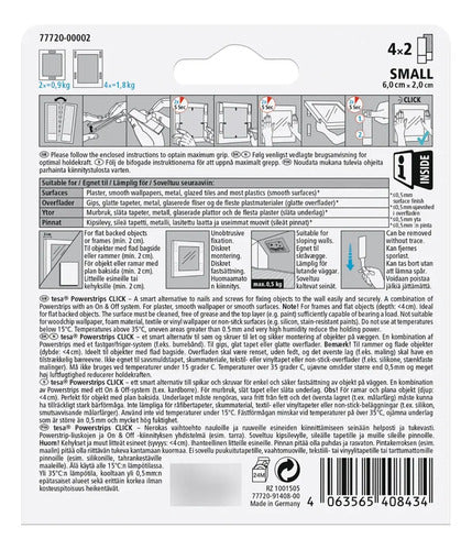 Tiras Adhesivas Click Colgar Cuadro 4x2 Small Tesa Blanco