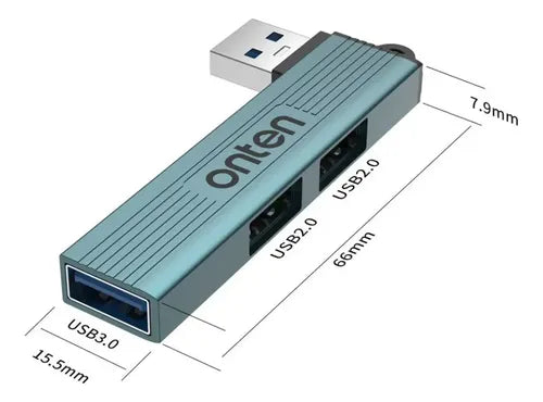 Hub Usb 2 Puertos Usb 2.0 + 1 Usb 3.0 Otn-us51 Plug And Play Azul Petróleo
