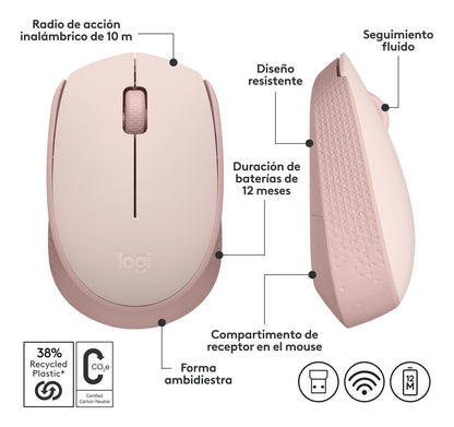 Mouse Inalámbrico Usb Logitech M170 Rosado