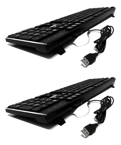 Teclado Alámbrico Usb Slim Plug And Play Multimedia Pack 2 Negro Español Latinoamérica