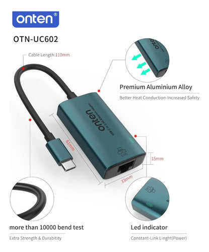 Adaptador Usb C A Rj45 Ethernet 2.5 Gbps Otn-uc602 Oten