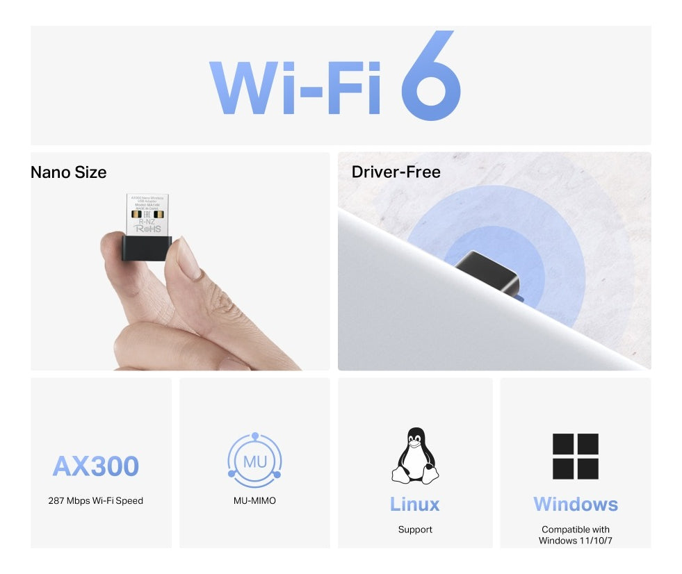 Adaptador Ax300 Inalámbrico Usb Wifi 6 Mu-mimo Ma14n