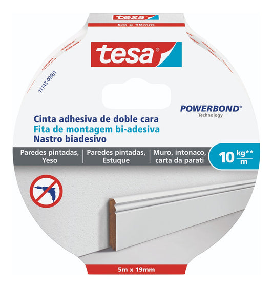Pack X3 Cinta Doble Cara Pared Yeso 10 Kg/m 5mx19mm Tesa