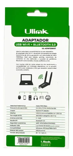 Adaptador Usb Wifi 1300mbps Bluetooth 5.0 Ulink Adw1300bt Negro