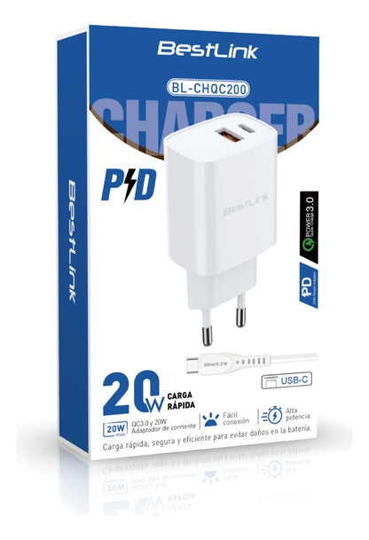 Cargador Dual Usb-c Usb Carga Rápida 20w Certificado Celular