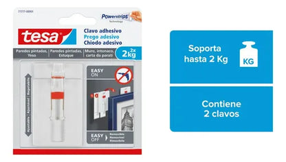 Clavo Adhesivo Ajustable Pared Pintada 2kg Tesa Pack 2 Blanco