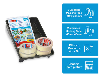 Kit Pintor 4 Cintas De Enmascarar Plástico Protector Bandeja