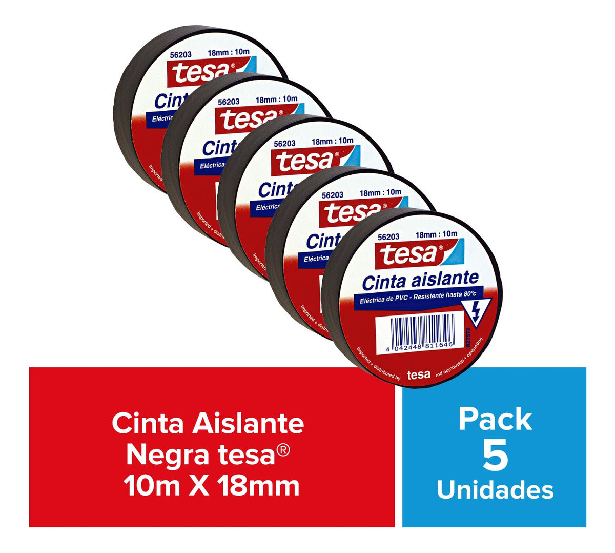 Pack 5unidades Cinta Aislante Tesa 10mt X 18mm Negra