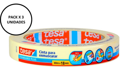 Pack 3uni Cinta Enmascarar Masking Tape 40m X 18mm Tesa
