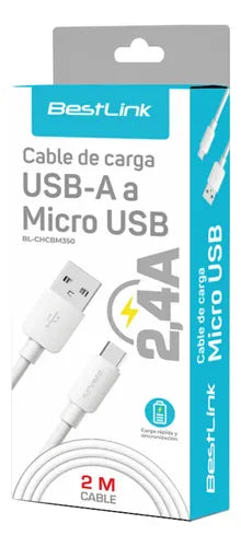 Cable Usb-a A Micro Usb 2m Bestlink 2.4a Carga Rápida Pvc Blanco