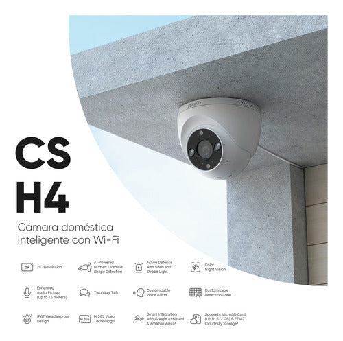 Cámara Seguridad Domo Wifi H4 2k Audio Bidireccional Ezviz Blanco