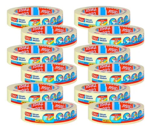Pack 12 Cintas Enmascarar Masking Tape 24mm X 40 Metros Gk Crema Multipropósito