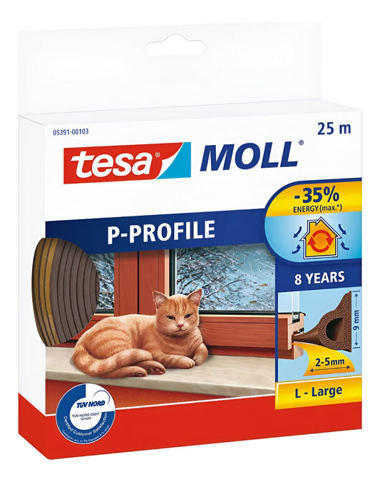 Burlete Adhesivo Perfil P 25m Ventanas Marrón Tesamoll