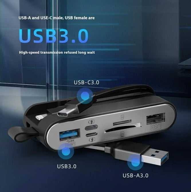 Hub 6 En 1 Entrada Usb 3.0 Usb C Ligthning Pc Smartphone