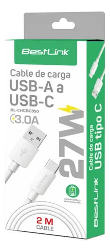 Cable Bestlink Carga Rápida Datos Usb-a A Usb-c 2 Metros 3a Blanco