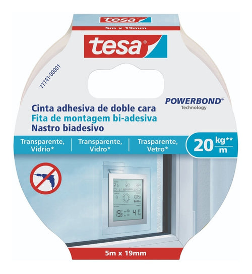 Cinta Montaje Superficie Transparente 5mt X 19mm Tesa