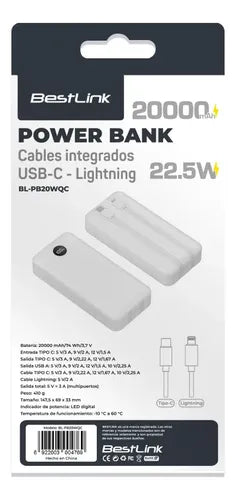 Powerbank 20000mah 22.5w Carga Rapida Pantalla Blpb20wqc Blanco