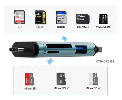 Lector Memoria Dual Sd Microsd Usb 3.0 5gbps Otn-cr537s Azul Petróleo