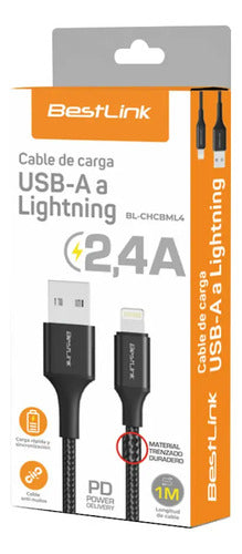 Cable Carga Rápida Usb-a A Lightning 2,4a Trenzado Bestlink Negro