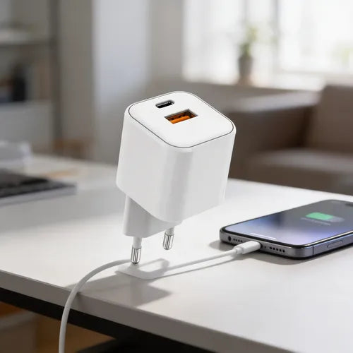 Cargador Pared 35w Dual Usb A Usb C Quick Charge 3.0 Blanco