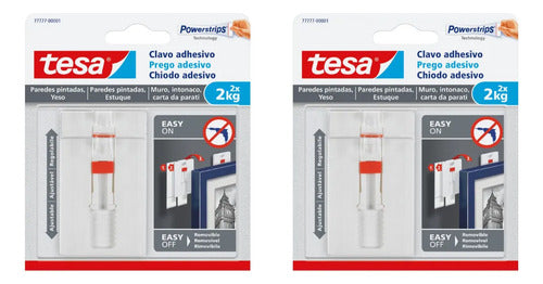 Clavo Adhesivo Ajustable Pared Pintada 2kg Tesa Pack 2 Blanco