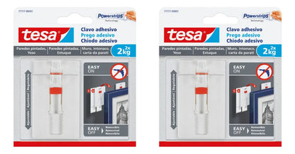 Clavo Adhesivo Ajustable Pared Pintada 2kg Tesa Pack 2 Blanco