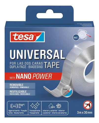 Cinta Doble Contacto Nano Power 3 Metros  X 30mm Tesa Transparente Liso