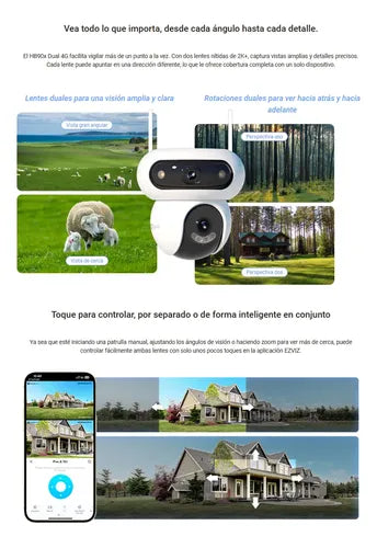 Kit Cámara Seguridad Hb90x Dual 2k+ 4g Panel Solar Ezviz Blanco