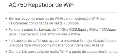 Extensor Cobertura Wifi 5 Ac750 Tplink Doble Banda Re205